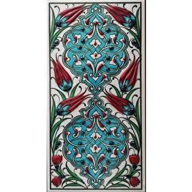 Armada Çini ED 228 10x20 cm Turkuaz Rumi Desen Eldekoru Çini Karo