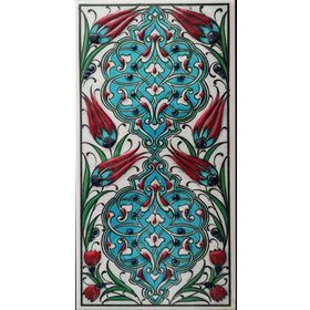 Armada Çini ED 228 10x20 cm Turkuaz Rumi Desen Eldekoru Çini Karo