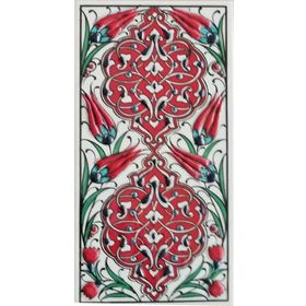 Armada Çini ED 230 10x20 cm Kırmızı Rumi Desenli Eldekoru Çini Karo