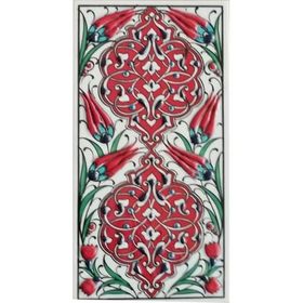 Armada Çini ED 230 10x20 cm Kırmızı Rumi Desenli Eldekoru Çini Karo