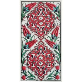 Armada Çini ED 230 10x20 cm Kırmızı Rumi Desenli Eldekoru Çini Karo