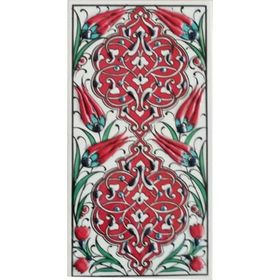 Armada Çini ED 230 10x20 cm Kırmızı Rumi Desenli Eldekoru Çini Karo