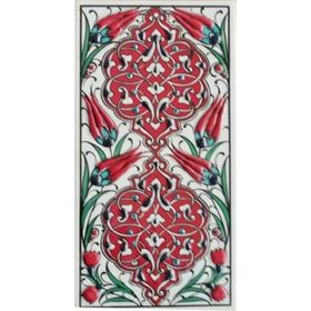 Armada Çini ED 230 10x20 cm Kırmızı Rumi Desenli Eldekoru Çini Karo