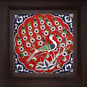 Armada Çini ED 300 20x20 cm Kırmızı Tavus Kuşu Kütahya Çini Pano