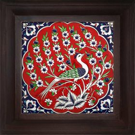 Armada Çini ED 300 20x20 cm Kırmızı Tavus Kuşu Kütahya Çini Pano