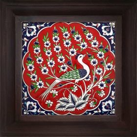 Armada Çini ED 300 20x20 cm Kırmızı Tavus Kuşu Kütahya Çini Pano