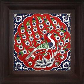 Armada Çini ED 300 20x20 cm Kırmızı Tavus Kuşu Kütahya Çini Pano