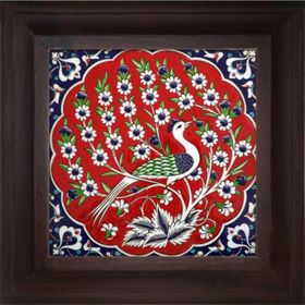 Armada Çini ED 300 20x20 cm Kırmızı Tavus Kuşu Kütahya Çini Pano