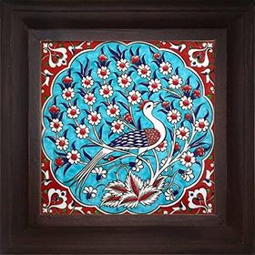 Armada Çini ED 301 20x20 cm Turkuaz Tavus Kuşu Kütahya Çini Pano