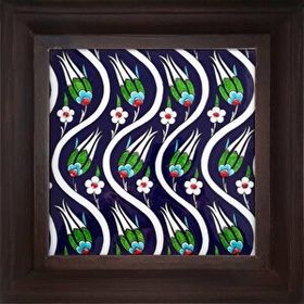 Armada Çini ED 317 20x20 cm Kobalt Sarmaşık Lale Kütahya Çini Pano