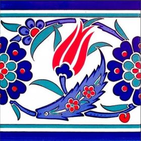 Armada Çini KS-26 İznik Lale Desenli 20x20 cm Seramik Çini Bordür