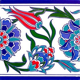 Armada Çini KS-3 İznik Lale Desenli 20x20 cm Seramik Çini Bordür