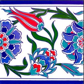 Armada Çini KS-3 İznik Lale Desenli 20x20 cm Seramik Çini Bordür