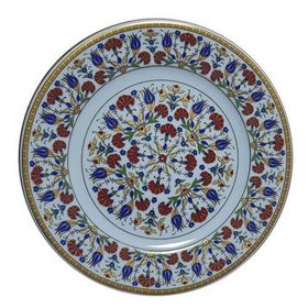Armada Çini Prt 34 25 cm Sarı Altın Yaldızlı Lale Karanfil Gümüş Çini Tabak