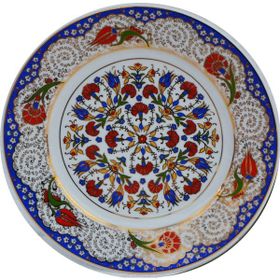 Armada Çini Prt 40 25 cm Mavi Altın Yaldızlı Lale Karanfil Gümüş Çini Tabak