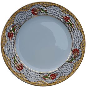 Armada Çini PRT 53 25 cm Sarı Altın Yaldızlı Lale Karanfil Kaligrafi Çini Tabak