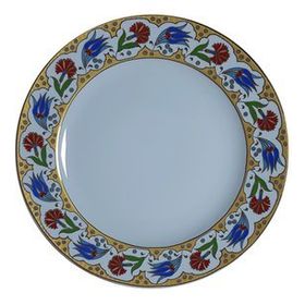 Armada Çini PRT 57 25 cm Sarı Altın Yaldızlı Lale Karanfil Kaligrafi Çini Tabak