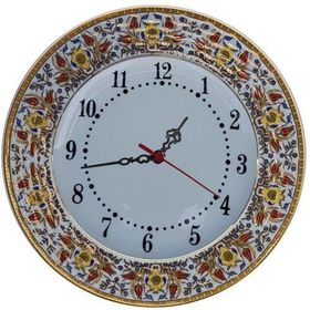 Armada Çini Prt 62 25 cm Sarı Altın Yaldızlı Lale Karanfil Çini Saat