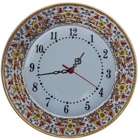 Armada Çini Prt 62 25 cm Sarı Altın Yaldızlı Lale Karanfil Çini Saat