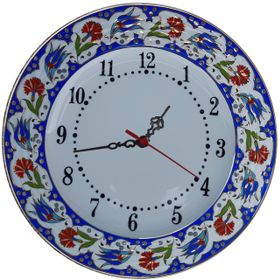 Armada Çini PRT 63 25 cm Lacivert Altın Yaldızlı Lale Karanfil Çini Saat