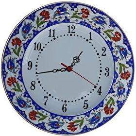Armada Çini PRT 63 25 cm Lacivert Altın Yaldızlı Lale Karanfil Çini Saat