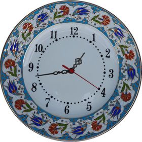 Armada Çini Prt 64 25 cm Mavi Altın Yaldızlı Lale Karanfil Çini Saat