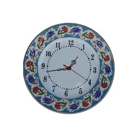 Armada Çini Prt 64 25 cm Mavi Altın Yaldızlı Lale Karanfil Çini Saat
