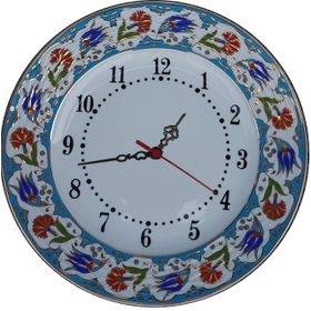 Armada Çini Prt 64 25 cm Mavi Altın Yaldızlı Lale Karanfil Çini Saat