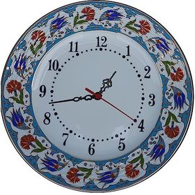 Armada Çini Prt 64 25 cm Mavi Altın Yaldızlı Lale Karanfil Çini Saat