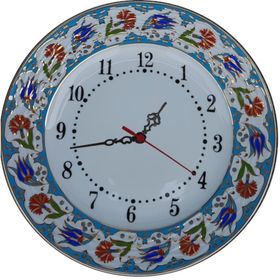 Armada Çini Prt 64 25 cm Mavi Altın Yaldızlı Lale Karanfil Çini Saat