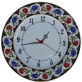 Armada Çini Prt 67 25 cm Kırmızı Siyah Yaldızlı Lale Karanfil Çini Saat