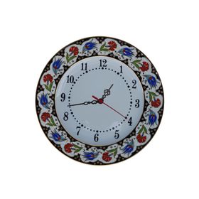 Armada Çini Prt 67 25 cm Kırmızı Siyah Yaldızlı Lale Karanfil Çini Saat