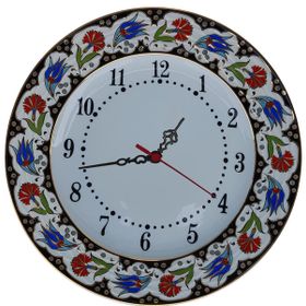 Armada Çini Prt 67 25 cm Kırmızı Siyah Yaldızlı Lale Karanfil Çini Saat