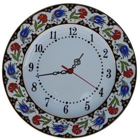 Armada Çini Prt 67 25 cm Kırmızı Siyah Yaldızlı Lale Karanfil Çini Saat