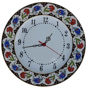 Armada Çini Prt 67 25 cm Kırmızı Siyah Yaldızlı Lale Karanfil Çini Saat