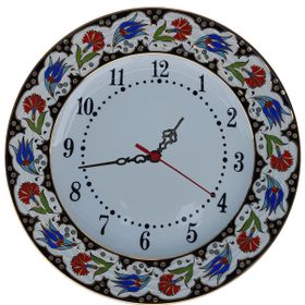 Armada Çini Prt 67 25 cm Kırmızı Siyah Yaldızlı Lale Karanfil Çini Saat