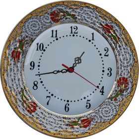Armada Çini Prt 70 25 cm Kırmızı Sarı Yaldızlı Lale Karanfil Çini Saat