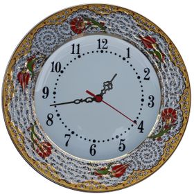 Armada Çini Prt 70 25 cm Kırmızı Sarı Yaldızlı Lale Karanfil Çini Saat