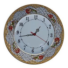 Armada Çini Prt 70 25 cm Kırmızı Sarı Yaldızlı Lale Karanfil Çini Saat