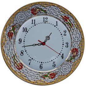 Armada Çini Prt 70 25 cm Kırmızı Sarı Yaldızlı Lale Karanfil Çini Saat