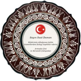 Armada Çini Resimli Baskılı El Dekoru Kütahya Çini Kahverengi 30 cm Tabak