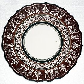 Armada Çini Resimli Baskılı El Dekoru Kütahya Çini Kahverengi 30 cm Tabak