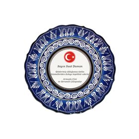 Armada Çini Resimli Baskılı El Dekoru Kütahya Mavi 30 cm Çini Tabak