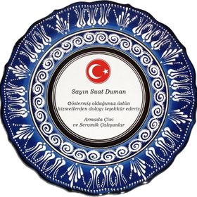 Armada Çini Resimli Baskılı El Dekoru Kütahya Mavi 30 cm Çini Tabak