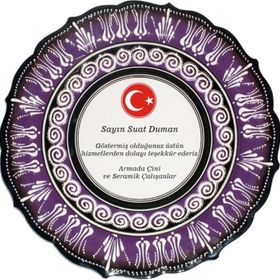Armada Çini Resimli Baskılı El Dekoru Lila Kütahya Çini 30 cm Tabak