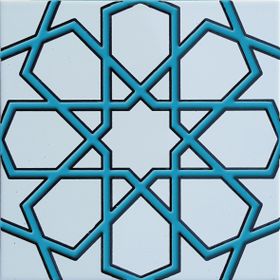 Armada Çini SP 89-V 20x20 cm Turkuaz Beyaz Türkmen Yıldızı Çini Karo