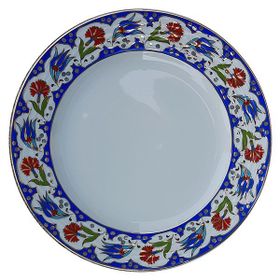 Armada PRT 60x25 cm Lacivert Altın Yaldızlı Lale Karanfil Kaligrafi Çini Tabak