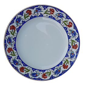 Armada PRT 60x25 cm Lacivert Altın Yaldızlı Lale Karanfil Kaligrafi Çini Tabak