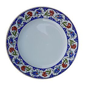 Armada PRT 60x25 cm Lacivert Altın Yaldızlı Lale Karanfil Kaligrafi Çini Tabak
