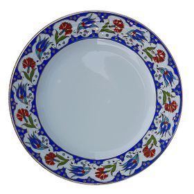 Armada PRT 60x25 cm Lacivert Altın Yaldızlı Lale Karanfil Kaligrafi Çini Tabak